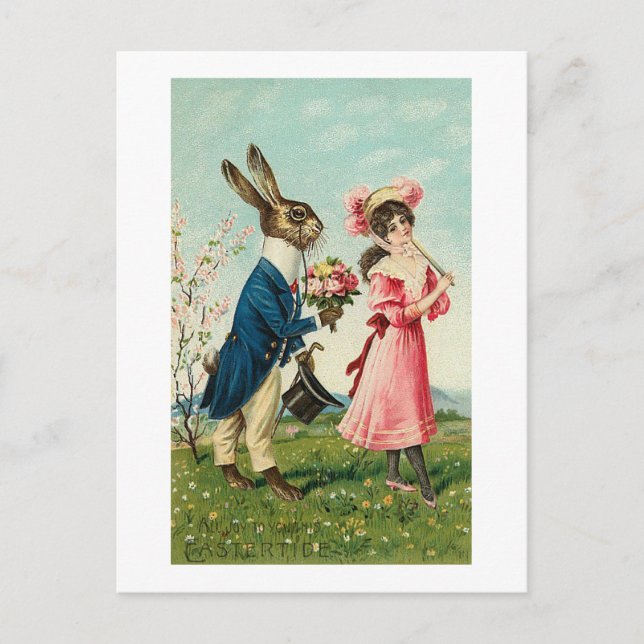 Cartes Pour Fêtes Annuelles Un lapin courtisé à la dame de Pâques (Devant)