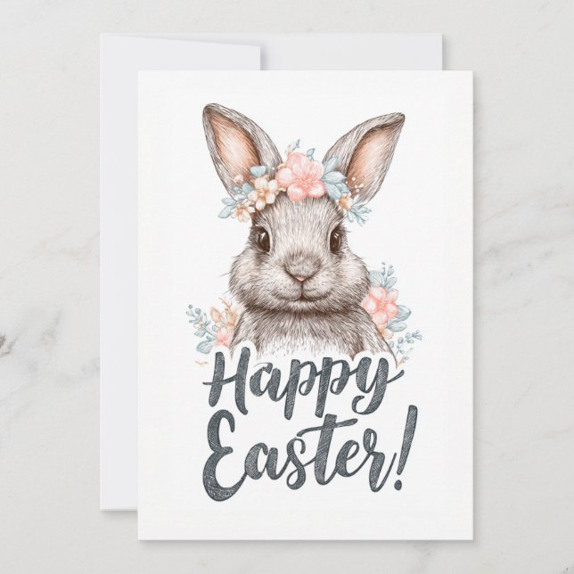 Cartes Pour Fêtes Annuelles Un lapin de Pâques charmant peint (Devant)