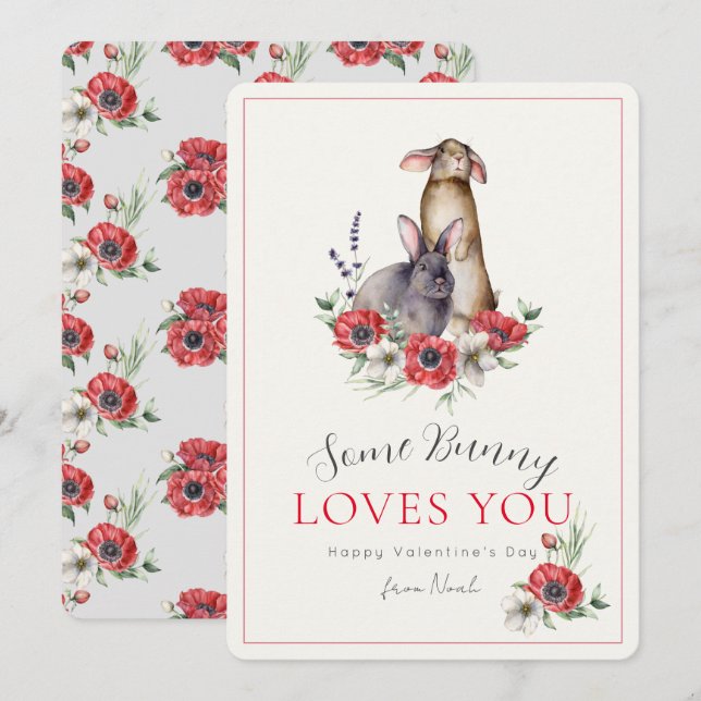 Cartes Pour Fêtes Annuelles Un lapin vous aime Anemone Saint Valentin (Devant / Derrière)