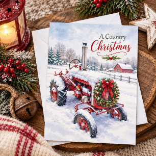 Cartes Pour Fêtes Annuelles Un Noël de campagne tracteur rouge vintage