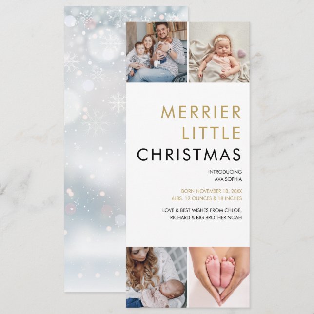Cartes Pour Fêtes Annuelles Un Noël plus joyeux 4 Photos Naissance (Devant / Derrière)