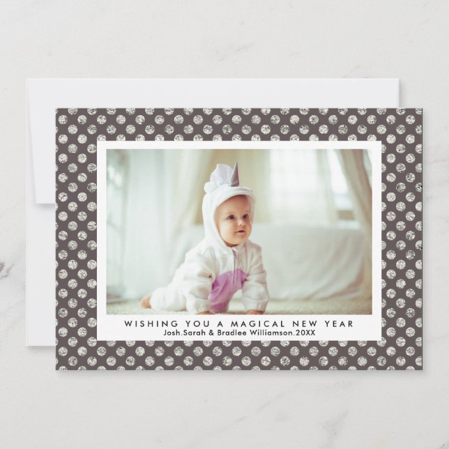 Cartes Pour Fêtes Annuelles Un Nouvel An Magique Parties scintillant Argent mo (Devant)