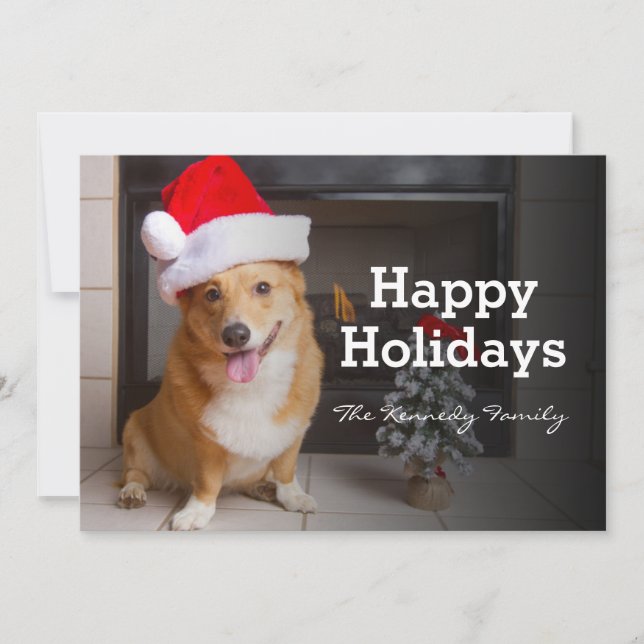 Cartes Pour Fêtes Annuelles Un Pembroke Welsh Corgi heureux et festif (Devant)