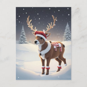 Cartes Pour Fêtes Annuelles Un renne porte un chapeau de Père Noël