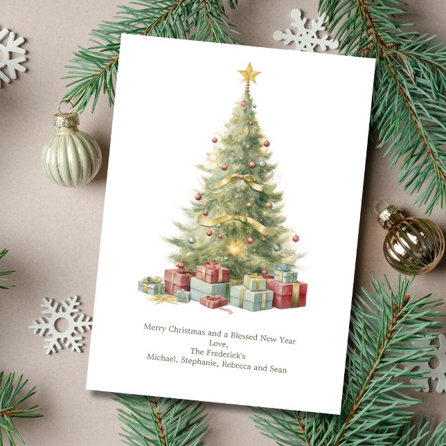 Cartes Pour Fêtes Annuelles Un sapin de Noël personnalisé présente Noël (Personalized Vintage Christmas Tree Holiday Christmas Card. Printed or Digital Download)
