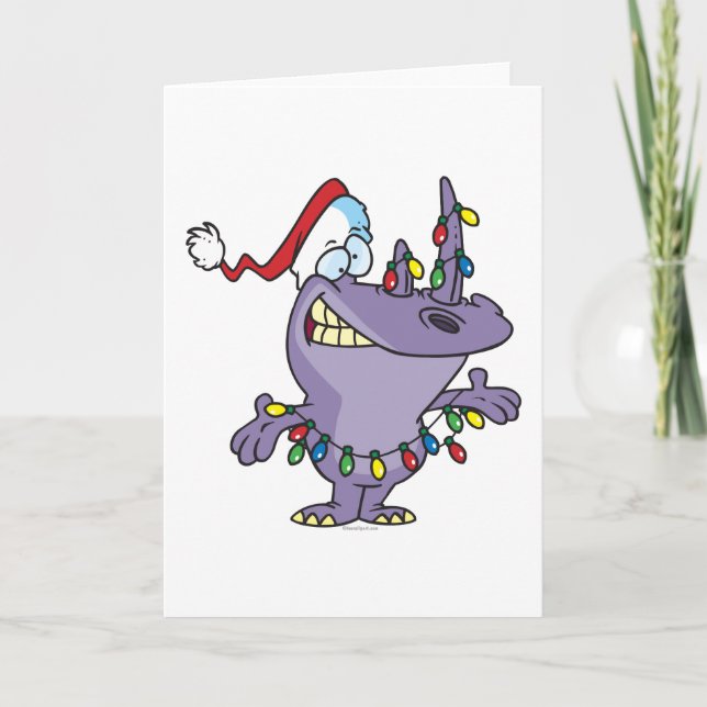Cartes Pour Fêtes Annuelles un stupide et mignon rhino père Noël de Noël (Devant)