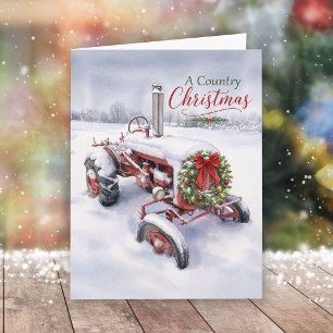 Cartes Pour Fêtes Annuelles Un tracteur rouge vintage pour un Noël à la campag