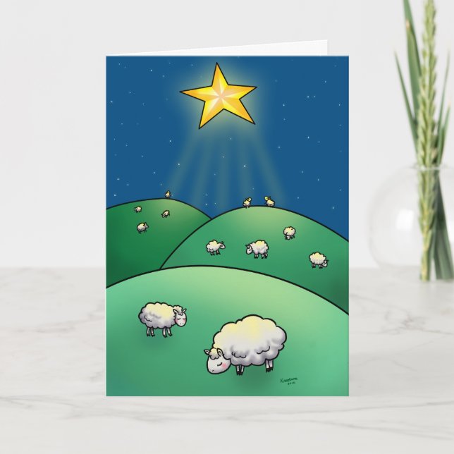 Cartes Pour Fêtes Annuelles Un troupeau de moutons sous l'étoile de Noël (Devant)