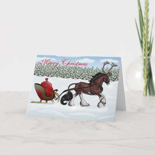 Cartes Pour Fêtes Annuelles Un un Cerviquine Sleigh ouvert (Devant)