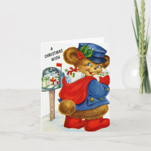 Cartes Pour Fêtes Annuelles Un voeu de Noël Père Noël Holiday Postman Bear