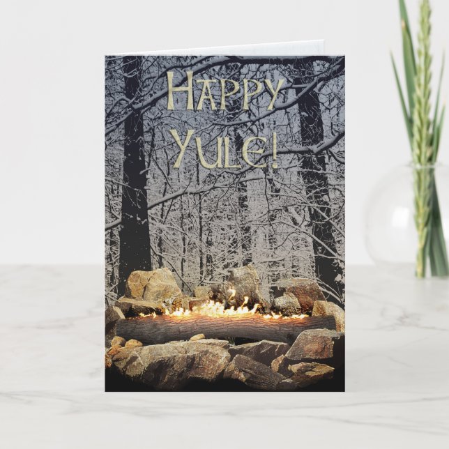 Cartes Pour Fêtes Annuelles Un Yule brûlant paisible Connectez-vous dans une f (Devant)