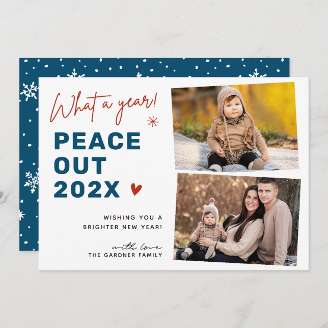 Cartes Pour Fêtes Annuelles Une année de paix 2024 Snowflakes Photo (Devant / Derrière)