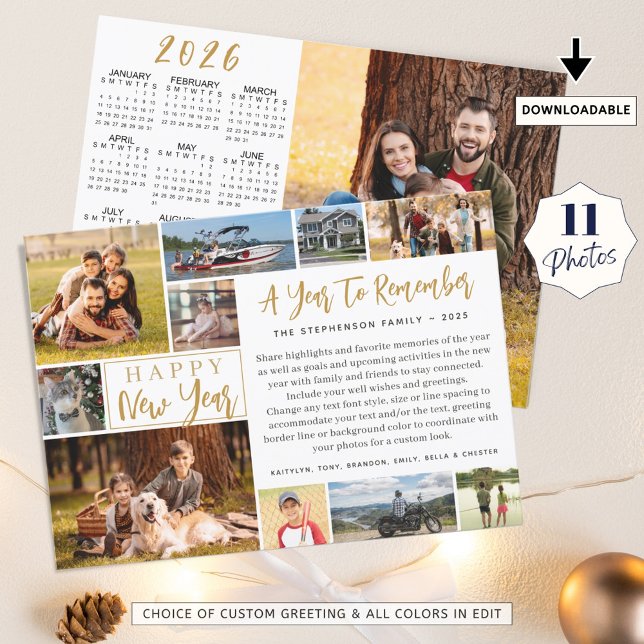 Cartes Pour Fêtes Annuelles Une année pour se souvenir 12 Photo 2026 Calendrie (Créateur téléchargé)