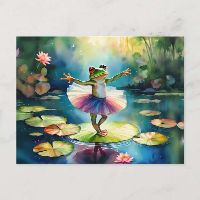 Cartes Pour Fêtes Annuelles Une ballerine de grenouille dansant sur une feuill (Devant)