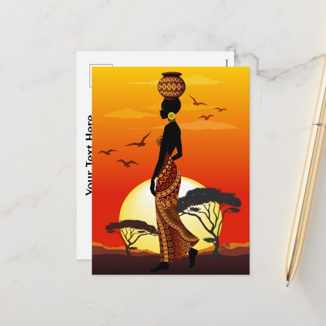 Cartes Pour Fêtes Annuelles Une belle femme africaine Silhouette sur les solei (Devant/Arrière en situation)