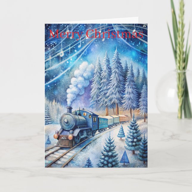 Cartes Pour Fêtes Annuelles Une Belle Scène D'Hiver En Train (Devant)