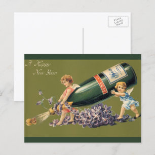 Cartes Pour Fêtes Annuelles Une Bonne Année, Anges Vintage avec Champagne