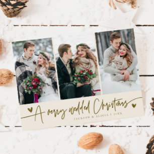 Cartes Pour Fêtes Annuelles Une crème photo de Noël nouvellement mariée