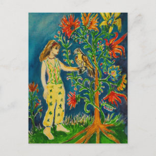 Cartes Pour Fêtes Annuelles Une femme debout à côté d'un arbre fantastique