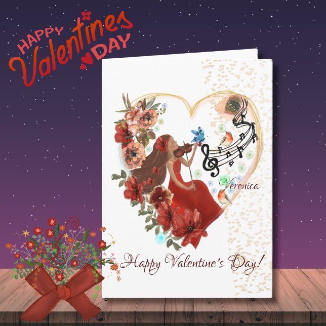 Cartes Pour Fêtes Annuelles Une femme jouant au violon Valentines Day Card (Créateur téléchargé)