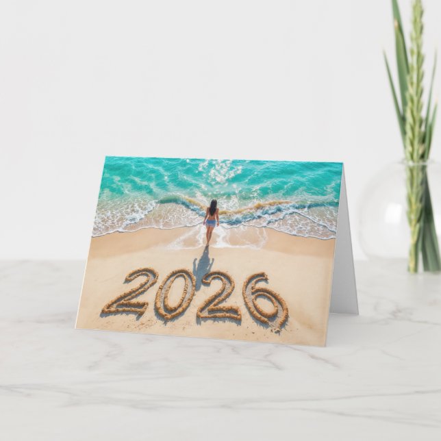 Cartes Pour Fêtes Annuelles Une femme marche sur une plage 2026 (Devant)