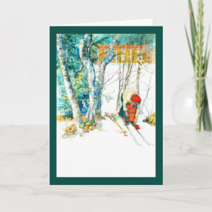 Cartes Pour Fêtes Annuelles Une femme se met sur son skis