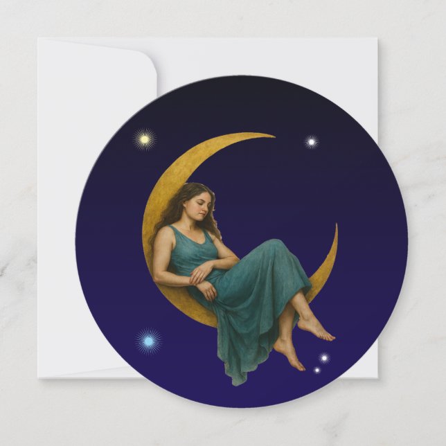 Cartes Pour Fêtes Annuelles Une Femme Sur Une Lune Croissante (Devant)