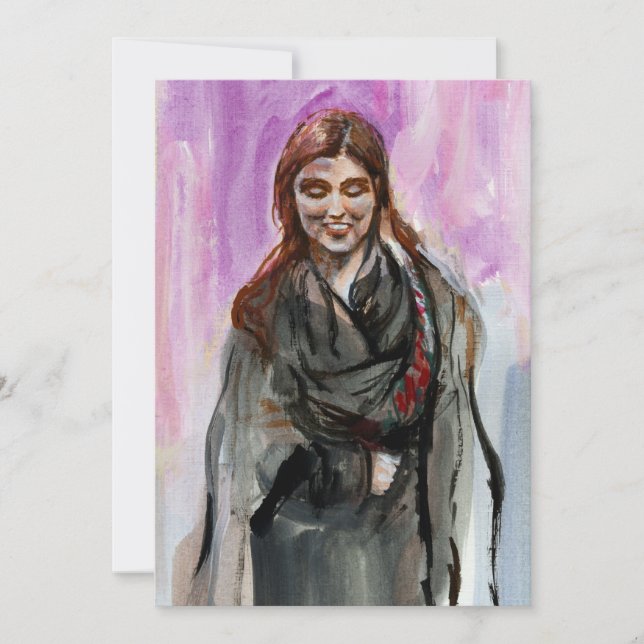 Cartes Pour Fêtes Annuelles Une fille souriante en noir (Devant)