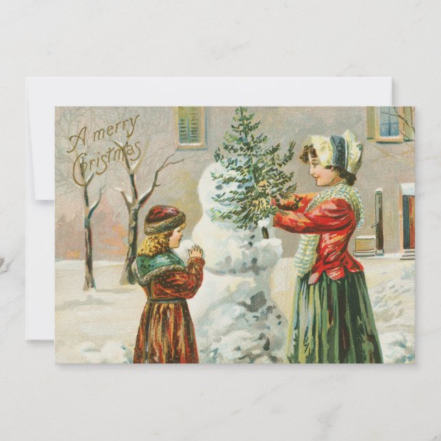 Cartes Pour Fêtes Annuelles Une joyeuse femme de Noël, un enfant et un bonhomm (Devant)