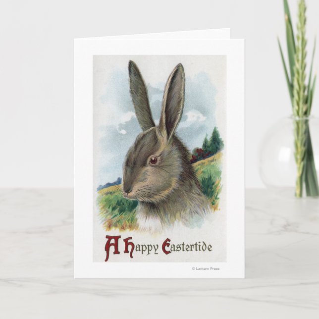 Cartes Pour Fêtes Annuelles Une joyeuse scène de lapin gris Eastertide (Devant)