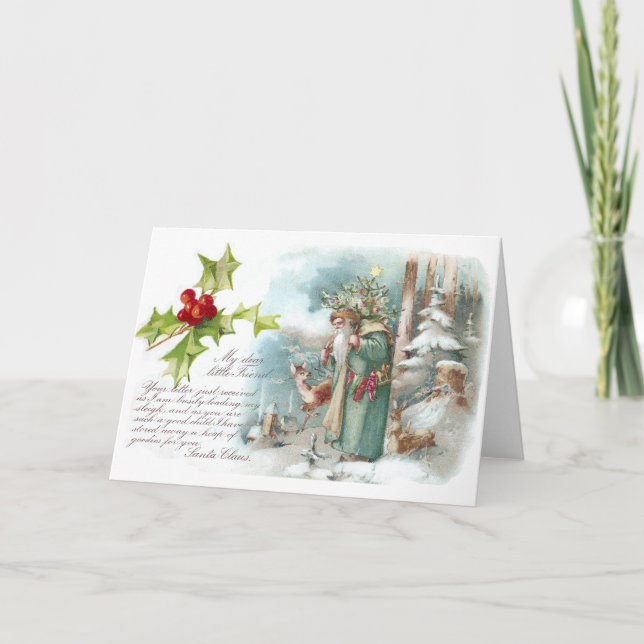 Cartes Pour Fêtes Annuelles Une lettre de Père Noël portant un manteau vert (Devant)