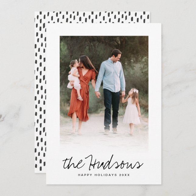 Cartes Pour Fêtes Annuelles Une photo Élégante noir Script Calligraphie plat (Devant / Derrière)