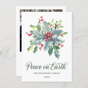 Cartes Pour Fêtes Annuelles UNE PHOTO Holly et Berry Watercolor Green 2022