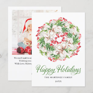 Cartes Pour Fêtes Annuelles UNE PHOTO White Floral Christmas Wreath 2022