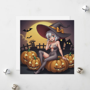 Cartes Pour Fêtes Annuelles Une sorcière d'Halloween aux yeux verts sur Jack-O