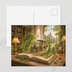 Cartes Pour Fêtes Annuelles Une voiture ancienne sort d'une page de conte de f