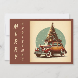 Cartes Pour Fêtes Annuelles Une voiture classique de Noël vintage et un arbre