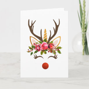 Cartes Pour Fêtes Annuelles Unicorn Antler / Fleurs de Noël