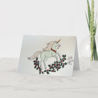 Cartes Pour Fêtes Annuelles Unicorn et Holly