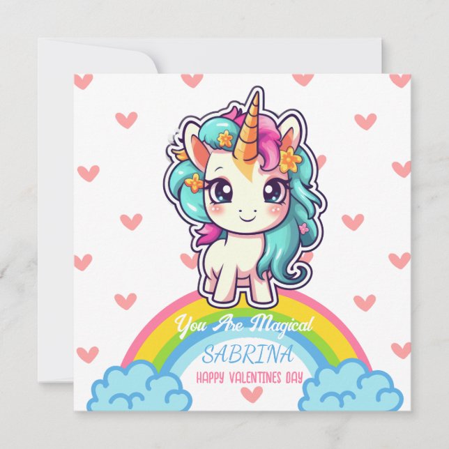 Cartes Pour Fêtes Annuelles Unicorn Fille Nom Saint Valentin (Devant)