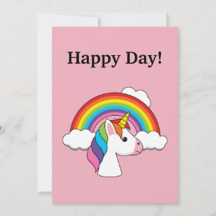 Cartes Pour Fêtes Annuelles Unicorne et arc-en-ciel avec nuages Kawaii Perso