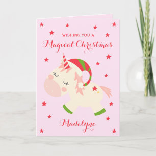 Cartes Pour Fêtes Annuelles Unicorne Noël mignon rose personnalisé