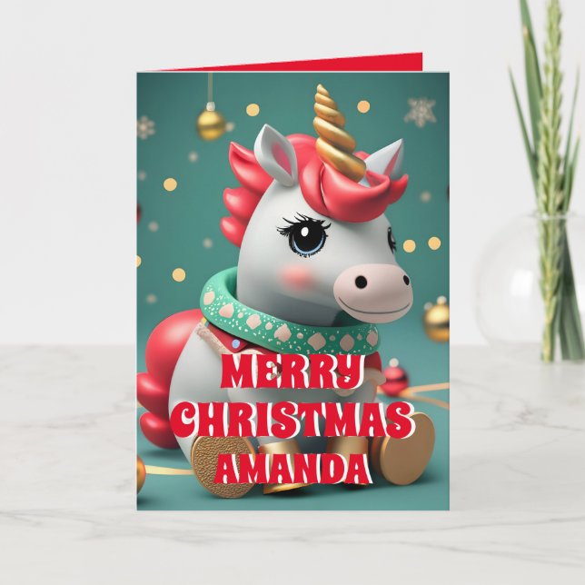 Cartes Pour Fêtes Annuelles Unicorne Noël Personnalisé Enfants (Devant)