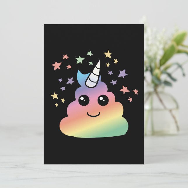 Cartes Pour Fêtes Annuelles Unicorne Rainbow Poop Emoji Kawaii (Debout devant)