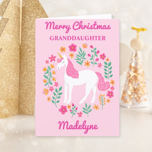Cartes Pour Fêtes Annuelles Unicorne rose Joyeux Noël Grandgirl mignonne (Créateur téléchargé)