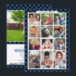 Cartes Pour Fêtes Annuelles Unique 13 Photo Famille Année En Bilan Blue Plaid<br><div class="desc">Carte photo unique à personnaliser avec 12 photos -1 pour chaque mois et une photo préférée au verso avec une courte note sur l'année écoulée.</div>
