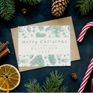 Cartes Pour Fêtes Annuelles Unique Green Floral Line Art Joyeux Noël