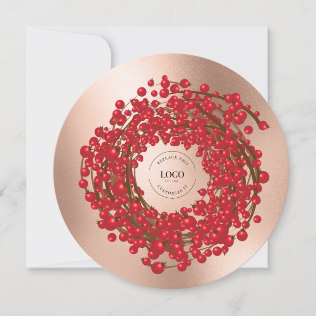 Cartes Pour Fêtes Annuelles Unique Red Berries Wreath Your Logo Va ici (Devant)