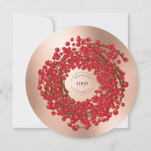 Cartes Pour Fêtes Annuelles Unique Red Berries Wreath Your Logo Va ici