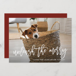 Cartes Pour Fêtes Annuelles Unleash the Merry Script Cute Dog Photo